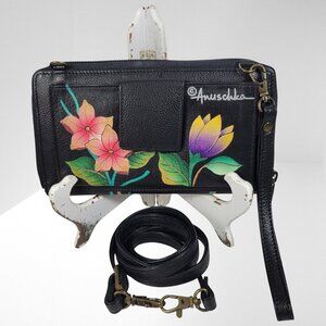 Anuschka Leather RFID Organizer Birds in Paradise Hummingbird Crossbody Wallet
